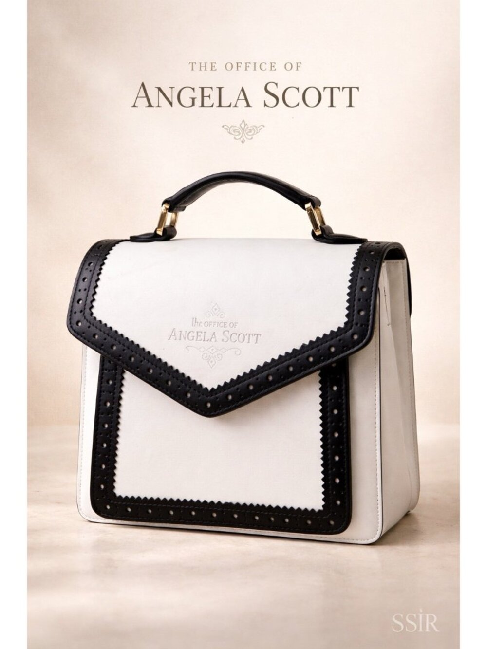 The Office of Angela Scott The Babe Black White Leather Top Handle Bag Italy - Picture 2 of 11